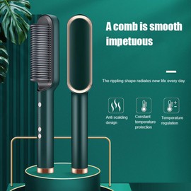 Professional Anion Hair Straightener Comb, Beard Straightener Brush, Ceramic Plate Electric Hair Straightening Brush for Salon Results, Electric Heating Straightener, Heated Electric Comb (Green)