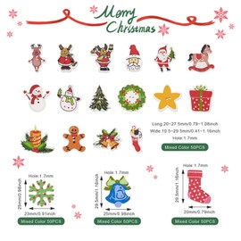 200Pcs Christmas Buttons Wood Buttons for Crafts Assorted Wooden Buttons Snowflake Buttons Christmas Embellishment for DIY Sewing Decor Handmade Projects