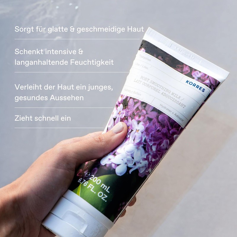 KORRES Lilac Smoothing Body Milk with Aloe Vera, Vegan, Dermatologically