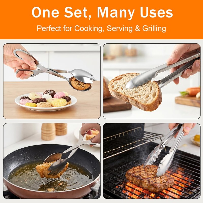 3‑Pack Stainless Steel Kitchen Serving Tongs for Buffet Party Catering
