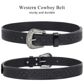 CaySep Adjustable Vintage Western Belt for Women Men Engraved Metal Buckle Cowboy Cowgirl Belt for Waist from 78 to 96 cm, black