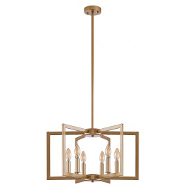 Modern 21.7 Inch Golden Iron Geometric Chandelier 6-Light for Dining Room Foyer Kitchen IslandShade color: Gold, Lamp Power(W): 0-360W (No Bulbs), Number of Lights: 6, Product Size: 55*55*141cm