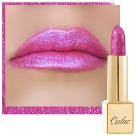 Oulac Lápiz labial rosa para mujeres con brillo metálico 3D en ligereza, fórmula hidratante, color de labios de alto impacto, maquillaje de labios de 