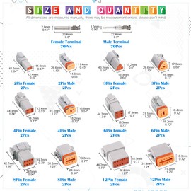 Glarks 152Pcs 2 3 4 6 8 12 Pin Way Sealed Gray Male and Female Auto Waterproof Electrical Wire Connector Plug 22-16AWG Connector for Motorcycle, Scooter, Car, Truck, Boats