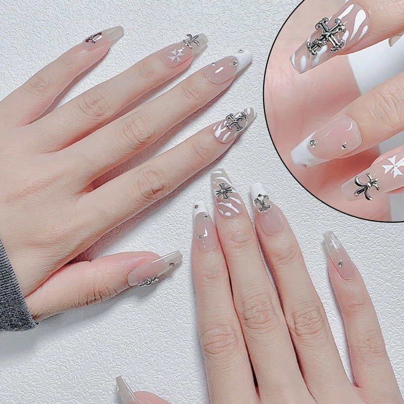 2 Sets Cross Nail Art Accessories, Retro Metal Nail Art