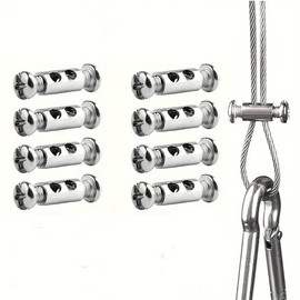 8 Pieces Wire Rope Grips,Wire Rope Clips for 1-2 mm Diameter,Wire Rope and Cable Wire Rope Clamp with End Screw Stopper I Shaped Wire Rope Lock,Aluminum Crimping Loop Sleeve Replacement