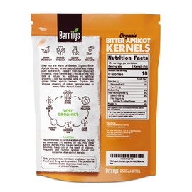 Berrilys Organic Bitter Apricot Kernels - USDA Certified Organic Bitter Apricot Seeds - Natural & Non-GMO, Premium Quality Kernals, No Sulfur or Additives - 16 oz