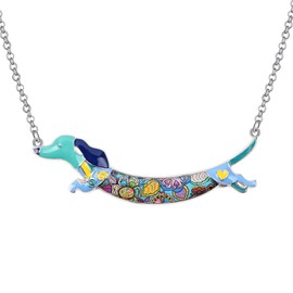 DUOWEI Cute Dachshund Gifts Floral Enamel Dachshund Necklace Pendant Keepsake Memorial for Women Girls Dog Lovers (Sapphire)