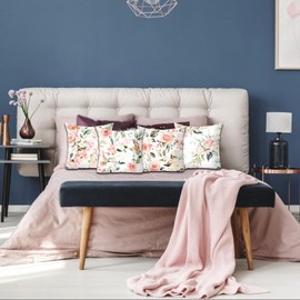 Betadistor White Cushion Covers Set of 4 with Big Flowers Pattern Art Decorative Pillow Cases for Living Room Sofa Farmhouse, Flowers, 503-0060