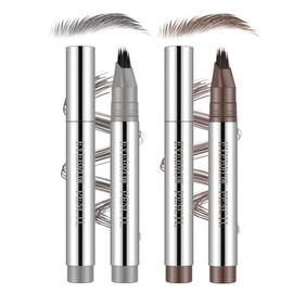 Microblading Liquid Eyebrow Pencil,2Pcs Long-Lasting Waterproof Smudge-Proof Multiple Fork Tip Angled Wild Brow Pen,Filler Dye Eyebrow Pencil Thin Hair-Like Strokes,Last All Day Makeup for Women 01+02