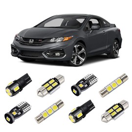 BRISHINE Kit de luces LED interiores blancas para Honda Civic Sedan/Coupe 2012 2013 2014 2015 paquete de bombillas LED interiores superbrillantes de 6000 K + luces de matrícula y herramienta de