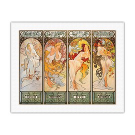 Les Saisons (The Seasons) - Hiver, Printemps, ETE, Automne (Winter, Spring, Summer, Autumn) - from an Original Color Illustration by Alphonse Mucha c.1890s - Fine Art Rolled Canvas Print 20in x 26in