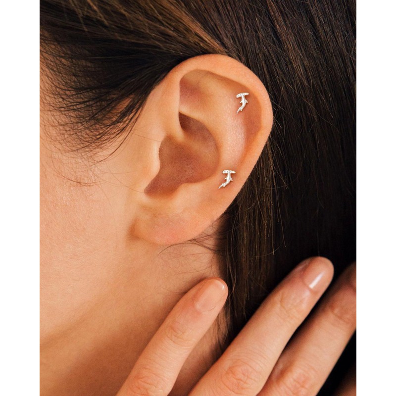HANLI Flat Back Earrings for Women Silver Hammerhead Shark Stud