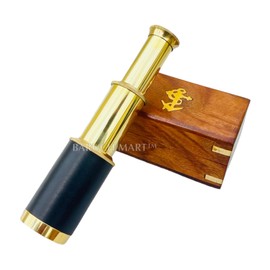 Generic 6"" Handheld Brass Telescope with Wooden Box - Pirate Navigation Collapsible