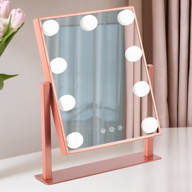 BWLLNI Makeup Mirror with Lights, Hollywood Mirror Lighted Vanity Mirror with 9 LED Bulbs, Touch Control Design 3 Colors Dimmable Bulbs Detachable 10X Magnification 360°Rotation(Rose Pink)
