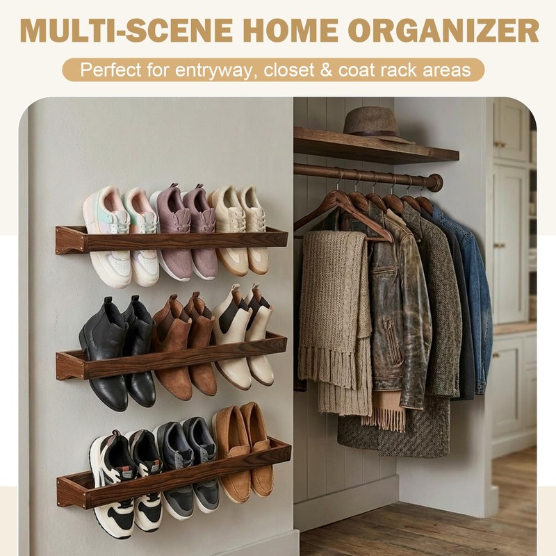 Dojomadf 3 Pcs Wall Mounted Shoe Rack, 30 Inch Wall