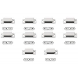 Metafranc Magnetic Catch White, Pack of 10, 6 kg Holding Force, Fixed Counter Plate, Easy Assembly, Suitable for Furniture Doors and Flaps, Door Closure, Holding Magnet, Furniture Catch, 351256