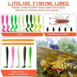 Aoxwomens Fishing Lures Kit Set Fish Accessories Tackle Bait Box for Freshwater and Saltwater,Includes Lures,Worm Bait,Spoon,Spinner,Spoons,Perfect Fishing Gifts (YUJU-105LW)