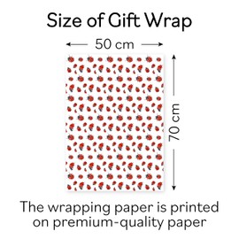 Hunts England - 1 Sheet Of Ladybug Birthday Fun Wrapping Paper For Him Or Her - Includes 2 Gift Tags - Countryside Collection - Premium Gift Wrap For Boys, Girls, Kids, Men, Women, etc.