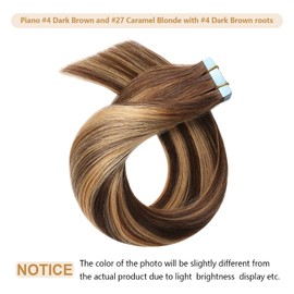 YILITE Tape in Hair Extensions Human Hair 24inch 20pcs 50g Balayage Dark Brown to Caramel Blonde, #P4-27-T4 Balayage Chocolate Brown to Caramel Blonde
