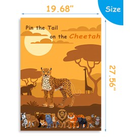 Jungle Party Supplies, Pin the Tail on Cheetah Party Games. Safari Party Supplies, Big Poster19.67"*27.56". Jungle Birthday Party Supplies, Elastic Blindfolds, Stickers Edge Cut for Safari Party Game.