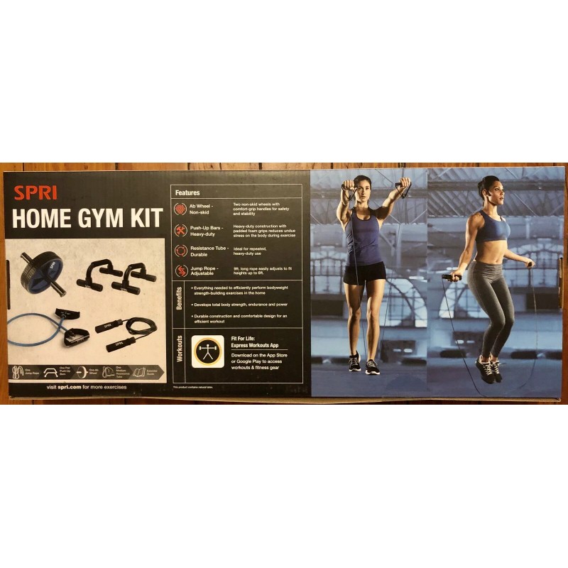 SPRI Home Gym Kit (Jump Rope Push-Up Bar AB Wheel