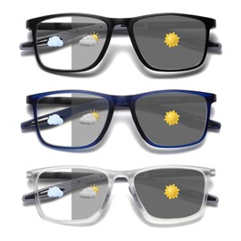 Hubeye Photochromic Reading Glasses for Men 3 Packs UV400 Sun Readers Computer Anti Blue Light Glasses +1.5