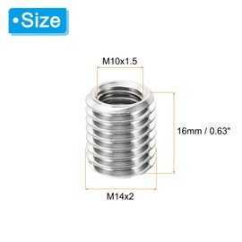 PATIKIL Thread Adapter Sleeve Reducer Nut M14 x 2 Male to M10 x 1.5 Female Repair Insert Nut Screw Reducer Stainless Steel Fastener 16 mm Pack of 10