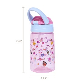 Princess Water Bottle with Soft Handle for Travel or at Home, 430ML, Leak-Proof When Closed with Straw Lid and Soft Handle