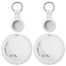 Air Tracker Tag Item Finders - 2 Pack Bluetooth Key Finder Compatible with Apple Find My (IOS Only) with Holder, IP68 Waterproof, 100dB Loud Beep Smart Tag for Bike, Wallets, Luggages, Bags, White