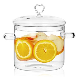 2.3L Glass Simmer Pot with Heart-Shaped Lid (2.5Qt/2300ml). Efficient Heat Transfer Saves Energy; Safe for Ovens, Gas/Electric Stoves, and Dishwashers.Suitable for Potpourri,Ramen,Pasta, and Soups.