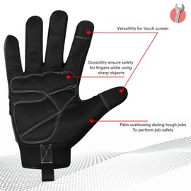 Safety Work Gloves Gardening Working Gloves Mens Women Mechanic Construction Utility Flexible Padded Palm Protection Touch Screen Breathable Builder Multi-Functional (M, Black/Grey)