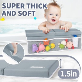 URMYWO Bath Kneeler and Elbow Rest Pad Set - 1.5" Thick Baby Bath Kneeler Pads with Toys Organizer, Anti-Slip Cozy Knee & Arm Bathtub Support Mat for Parents, Quick Dry Kneeling Pad for Baby Bath Time