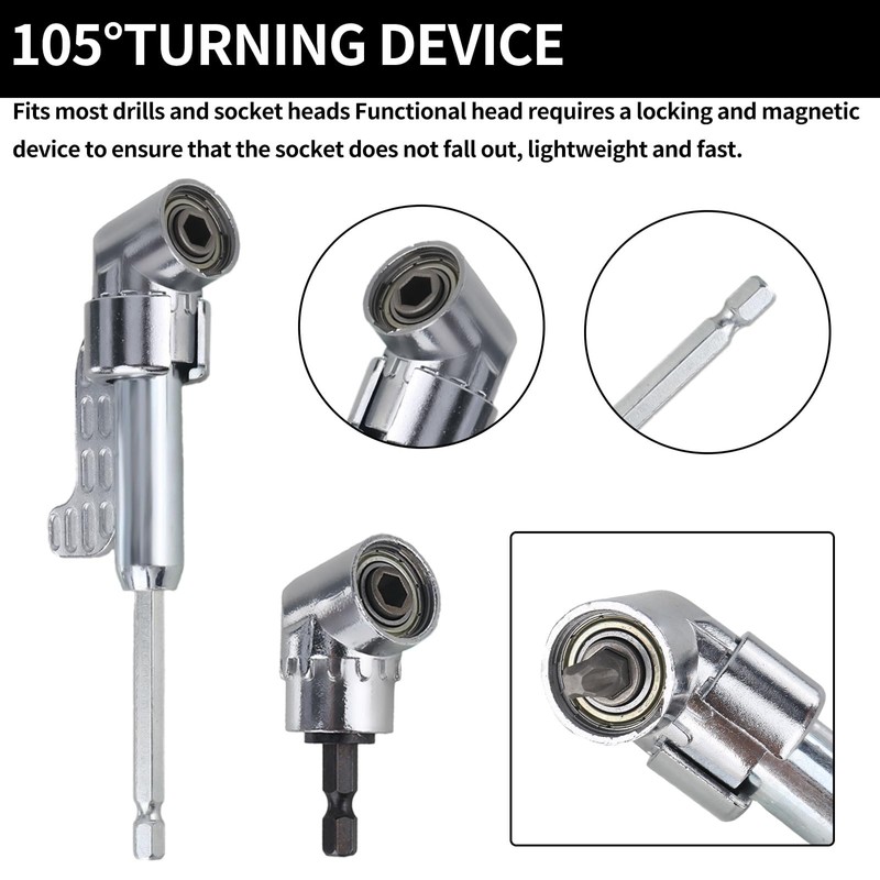 105° Angle Screwdriver Attachment Adapter, 14-Piece Angle Screwdriver Attachment Set,