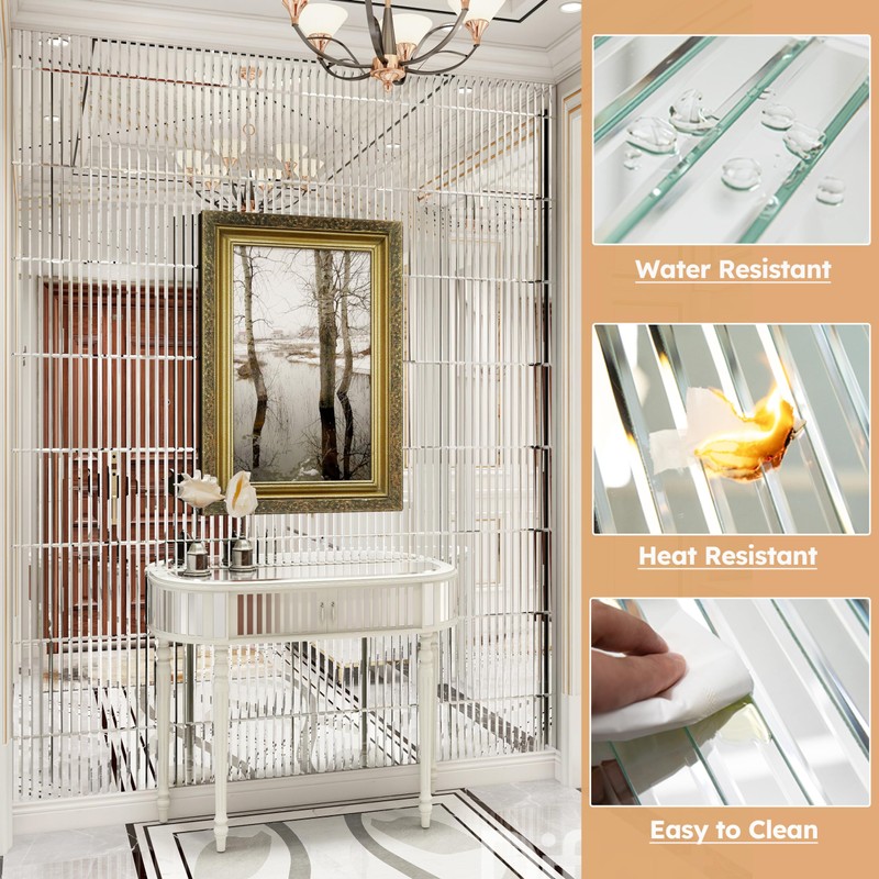 Diflart 5.7 Sq.ft Mirror Backsplash Tiles for Kitchen, Silver Subway,