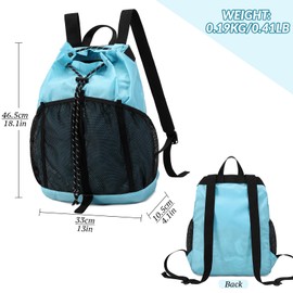Lohol Mochila con cordón con bolsillos de malla para mujeres y hombres, bolsa de cuerda para deportes, playa, natación, campamento, viajes, Azul/claro, Mochilas con mochila