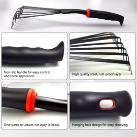 2 Pcs Gardening Hand Rake, 14.5" Alloy Steel Short Handle Shrub Rake for Soil Loosening, Planting and Spreading Mulch, Flower Beds