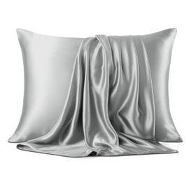 D&S Global 100% Mulberry Silk Pillowcase for Hair and Skin Health, Soft and Smooth, Natural Hypoallergenic, with Hidden Zipper (Standard 50x66 cm, Silver)