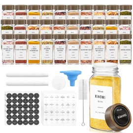 ZEHIQ 30Pcs 4oz Square Glass Spice Jars with Labels and Acacia Wood Lids