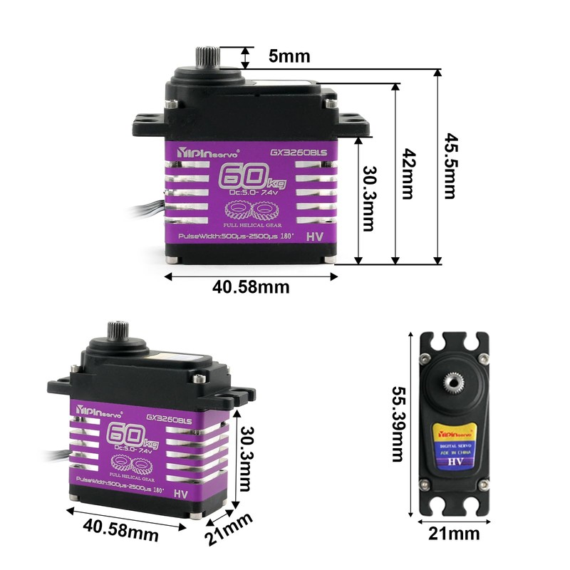 RCmall Digital Servo Motor, 60KG High Torque, 5.0-7.4V Brushless, Metal