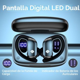 Auriculares inalámbricos bmani, auriculares Bluetooth con 80 horas de reproducción, pantalla LED, funda, gancho para la oreja, con micrófono, sonido e