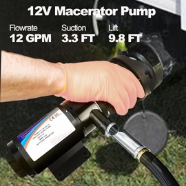 12V Macerator Pump for RV, 12GPM Fast RV Macerator Pump, Power Anti-Clog Crushing, Garden Hose Discharge Port, Macerator Pump Kit for Camper RV Sewer, Marine Yacht, Kitchen, Bathroom