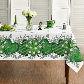 Horaldaily St. Patrick's Day Tablecloth 52×70 Inch Rectangular, Shamrock Love Heart Eucalyptus Washable Seasonal Table Cover for Party Picnic Dinner Decor