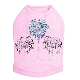 Happy New Year Fireworks - Bling Rhinestone New Year Dog Shirt, 4XL Pink