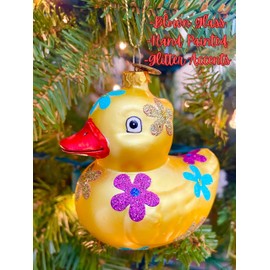 Duck Ornaments for Christmas Tree, Hand Painted Glass Duck Ornament, Rubber Duck Christmas Ornament for Christmas Tree, Duck Christmas Decorations, Christmas Rubber Duck