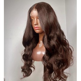 Thusiae 2X6 SKINLIKE HD Lace Closure Wigs Human Hair, Chocolate Brown Lace Front Wig, Body Wave Human Hair Wig Pre-Plucked Bleached Knots 250% Density HD Lace Closure Wigs 24 Inch