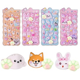 Paws Squishy Stickers, Set of 4, Cucumber Butt, Cute, Squishy, 3D, Marshmallow Fluffy, Squishy, Squishy, Sticker Decoration (Set of 4 paws (Sushi and Animals)