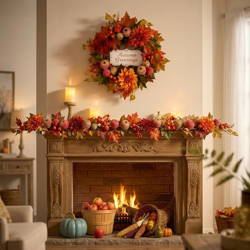 Valery Madelyn 6ft Pre-Lit Fruits & Dahlia Fall Garland for