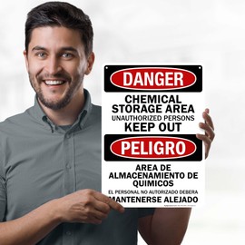 Danger Chemical Storage Area Unauthorized Persons Keep Out Bilingual Sign, 10x14 Inches, Rust Free .040 Aluminum, Fade Resistant, Made in USA by My Sign Center