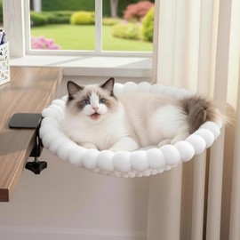 Anywish Cat Desk Bed - Cat Hammock for Desk with Faux Rabbit Fur, 180° Folding Space-Saving, Dual-Sided Reversible for All Seasons, Removable & Washable, Holds Up to 40 lbs – for Home Office Desks